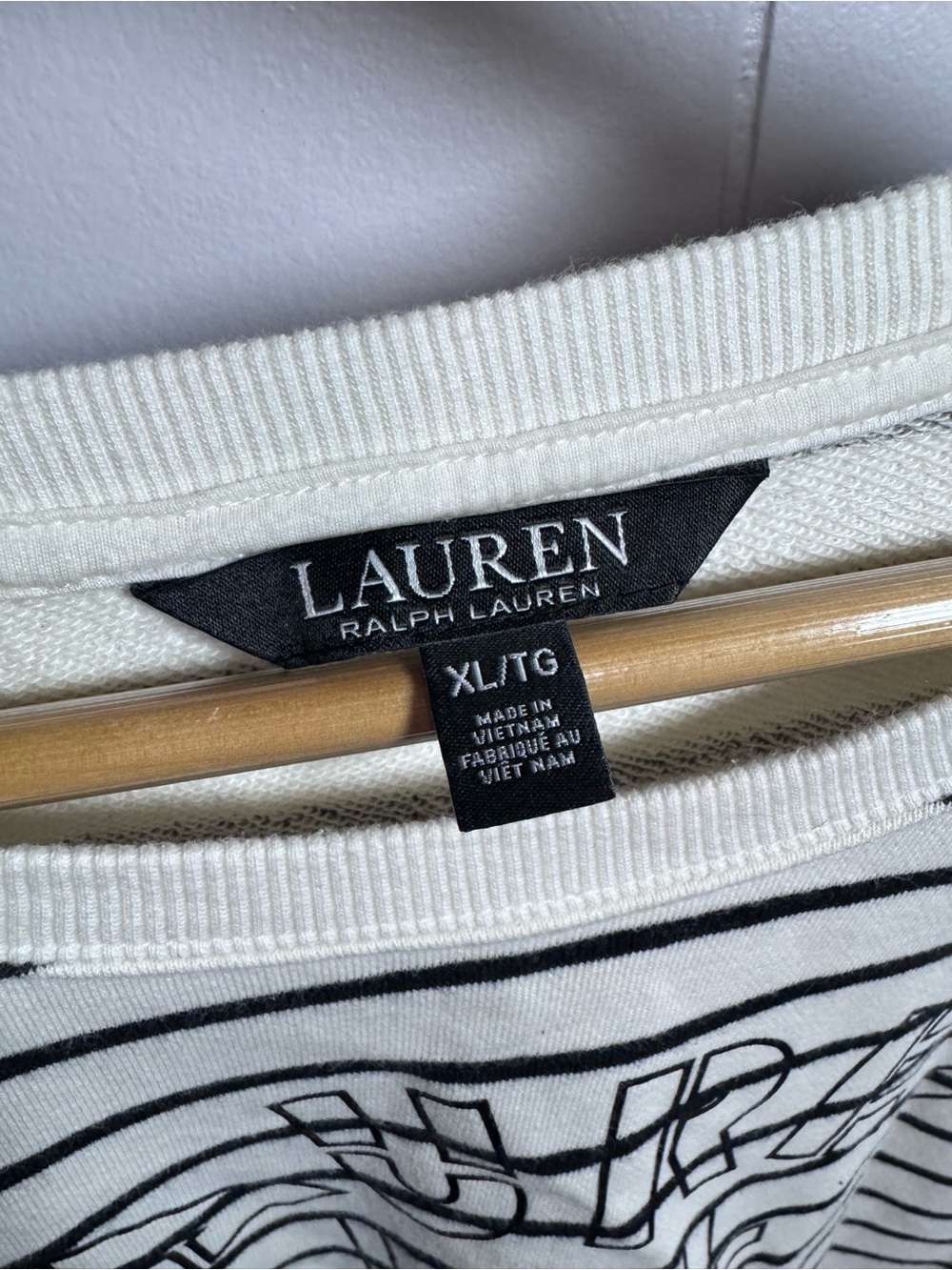 Lauren Ralph Lauren White and Black Striped Crewneck Sweater